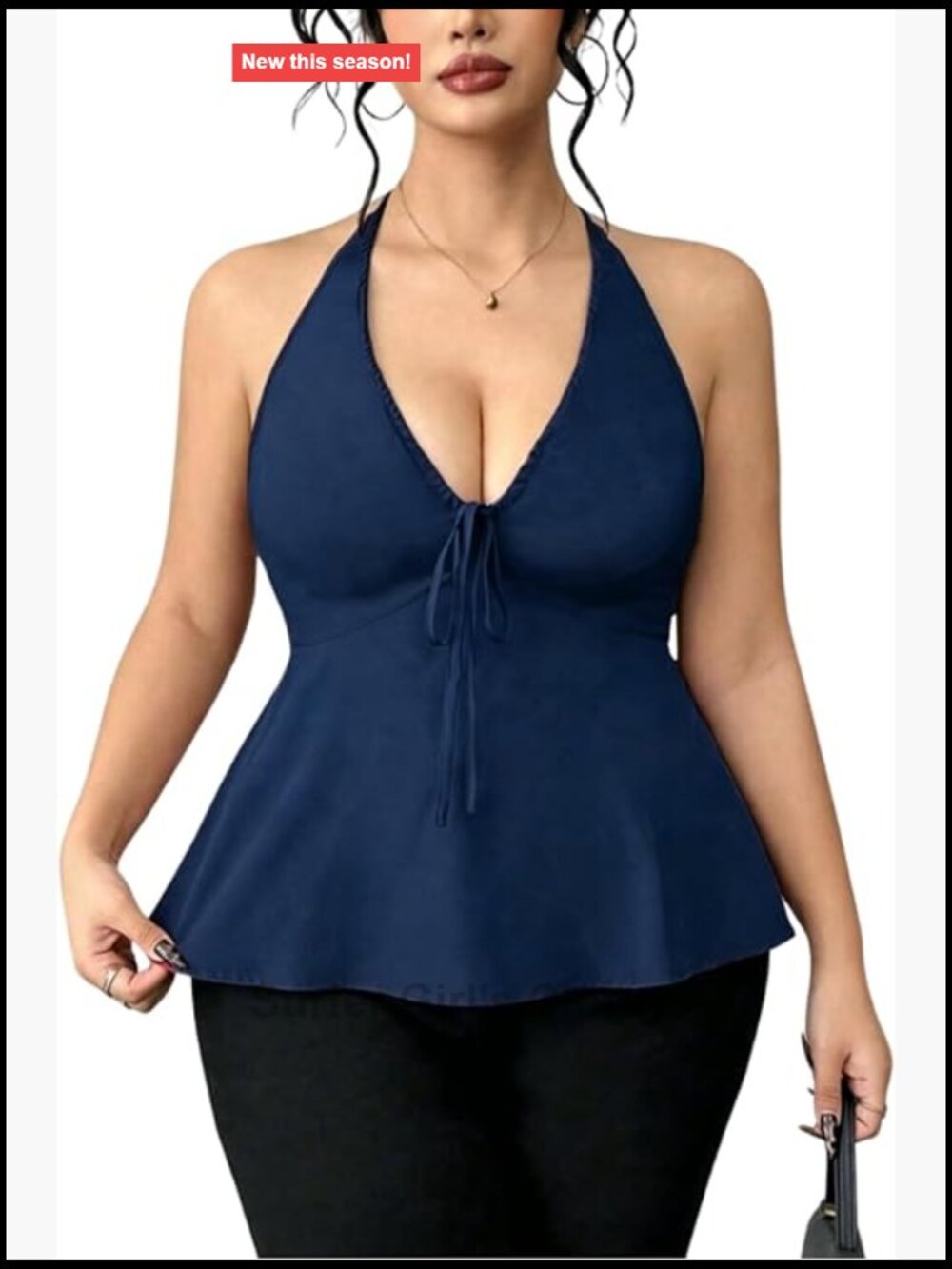Plus Size Halter Peplum Top V Neck Sleeveless Ruffle Flared